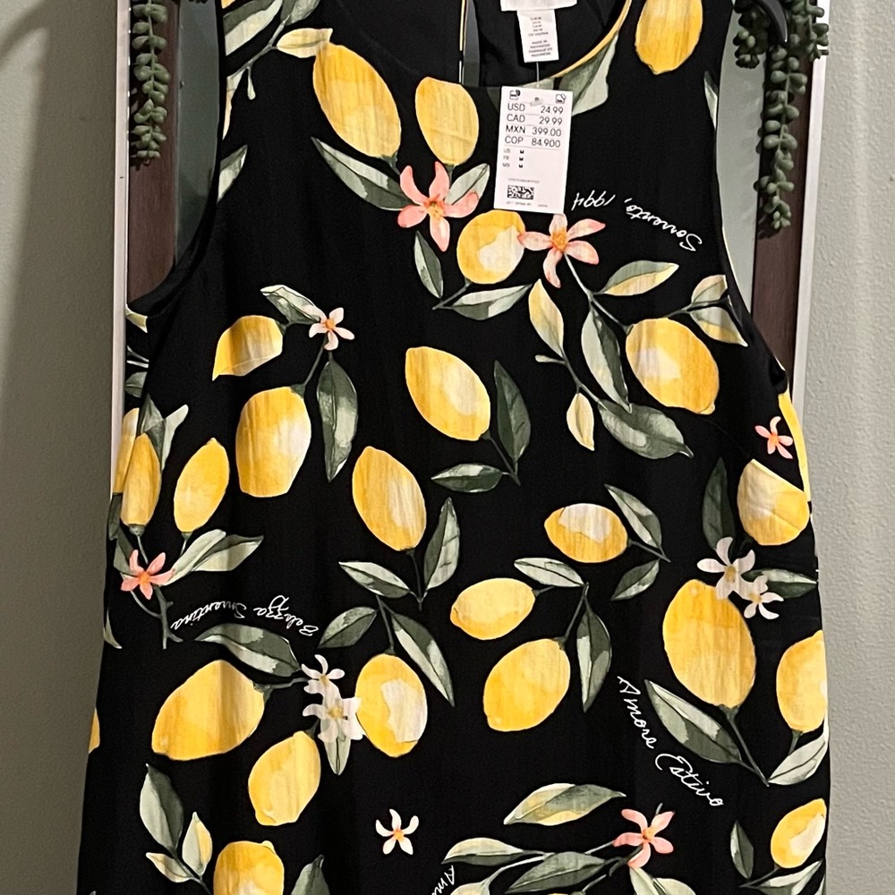 H&M Black Lemon Print Mini Dress